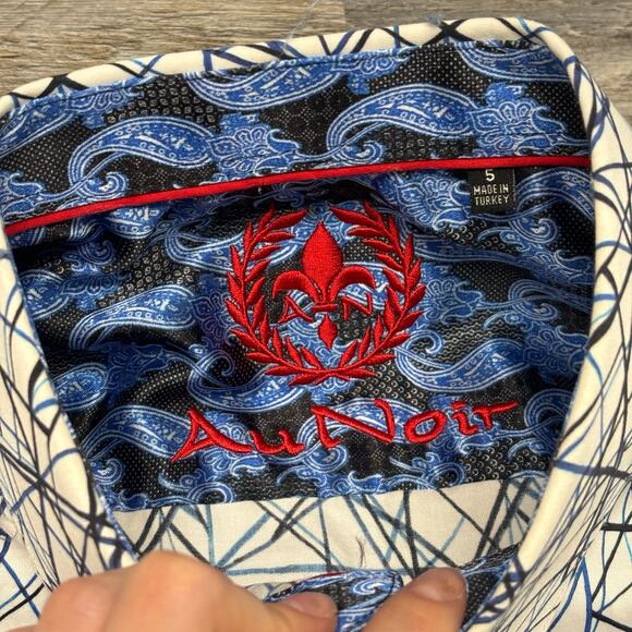 Au Noir Mens 5 L Geometric Intersecting Lines Flip Cuffs Button Up Dress Shirt - Picture 4 of 9